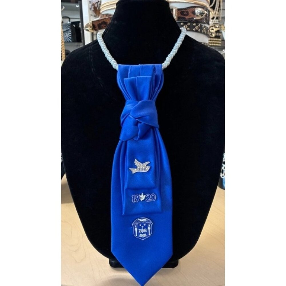 Zeta Phi Beta Inspired Royal Blue Greek Neckpiece Statement Necklace